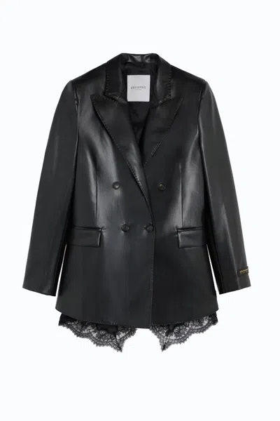 Ermanno Black Leather-look Double-breasted Polyurethane Blazer