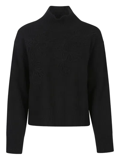 ERMANNO ERMANNO BLACK WOOL FLORAL SWEATER
