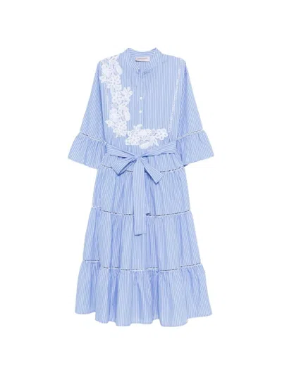 Ermanno Blue Cotton Maxi Dress