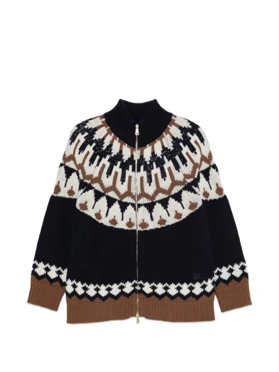 Ermanno Blue Wool Cardigan In Multi