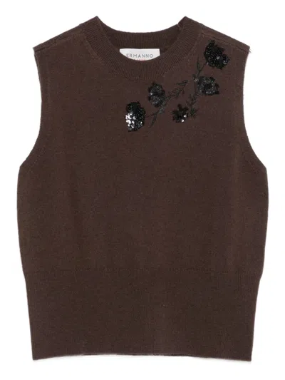 ERMANNO ERMANNO BROWN WOOL SEQUIN FLORAL