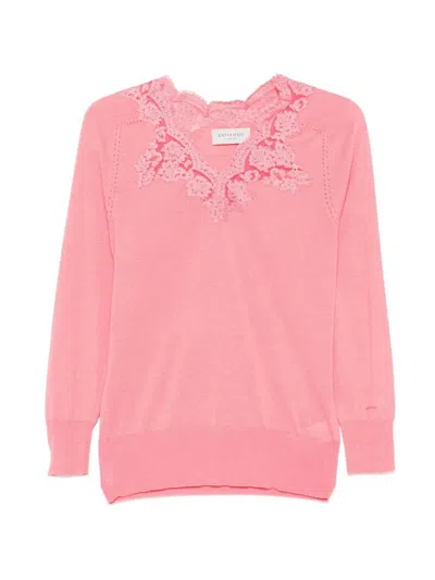 Ermanno Bubble Pink Polyester V-neck Sweater