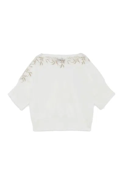 Ermanno Cotton Embroidered Boat-neck Sweater In White