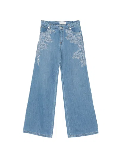 Ermanno Embroidered Denim Jeans In Gold