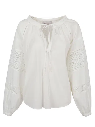 Ermanno Cotton Shirt With Lace Details In White