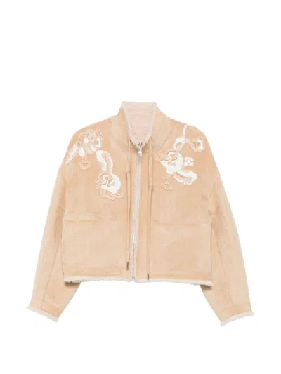 Ermanno Embroidered Blouson Jacket In Beige
