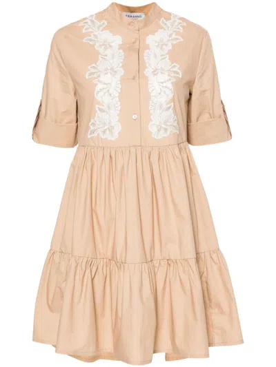 Ermanno Embroidered Cotton Dress In Beige