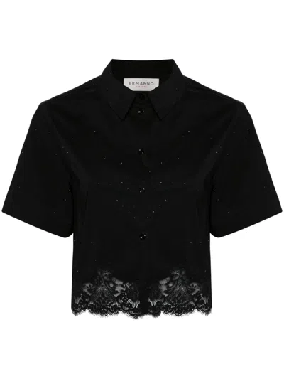 Ermanno Embroidered Cotton Shirt In Black