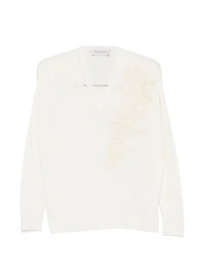 Ermanno Embroidered Cotton Sweater In White