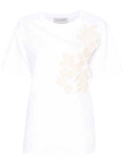 Ermanno Embroidered Cotton T-shirt In White