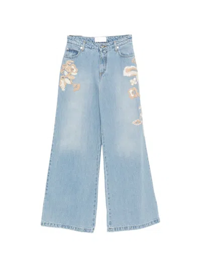 Ermanno Embroidered Denim Jeans In Sky Blue