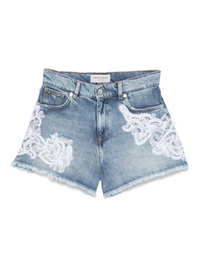 Ermanno Embroidered Denim Shorts In Blue