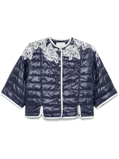 Ermanno Embroidered Down Jacket In Blue