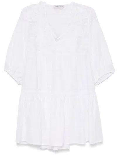 Ermanno Embroidered Short Dress In White