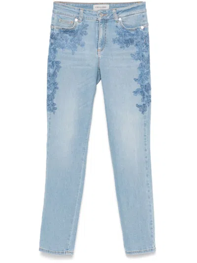 Ermanno Embroidered Skinny Jeans In Blue