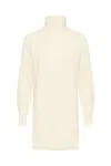 Ermanno Embroidered Turtleneck Wool Dress With Relaxed Fit And Elegant Detailing In Neutrals