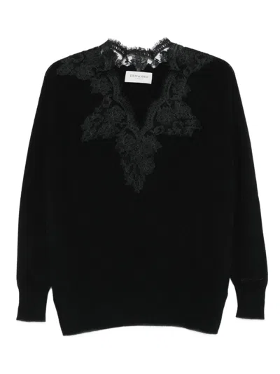 Ermanno Embroidered V-necked Sweater In Black
