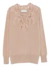Ermanno Embroidered V-necked Sweater In Pink