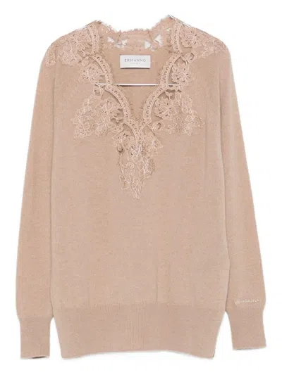 Ermanno Embroidered V-necked Sweater In Pink