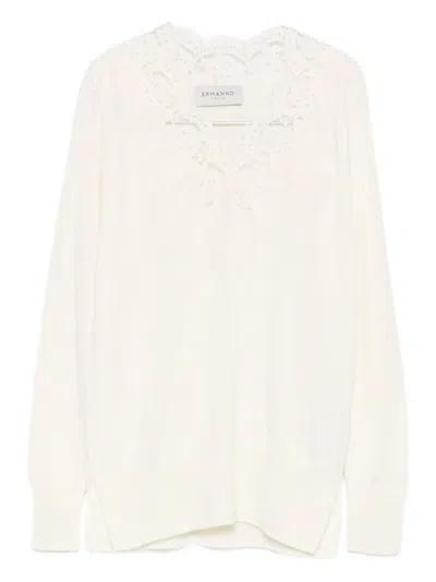 Ermanno Embroidered V-necked Sweater In White