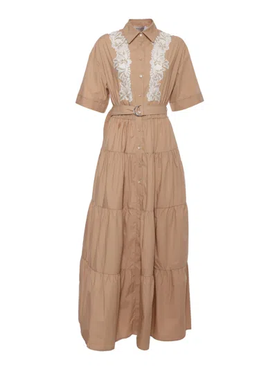 Ermanno Ermanno Scervino Beige Dress With Lace In Brown