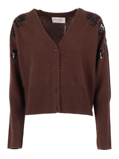 Ermanno Ermanno Scervino Embroidered Cardigan In Brown