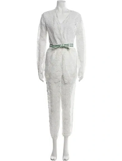 Pre-owned Ermanno Ermanno Scervino Lace Lace Pattern Pant Set In White