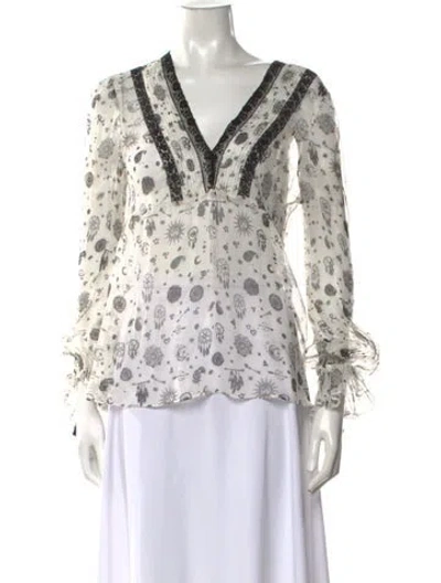 Pre-owned Ermanno Ermanno Scervino Silk Printed Blouse In White
