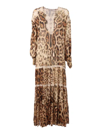 Ermanno Firenze Abito Lungo Con Sottoveste In Brown