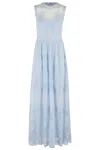 Ermanno Firenze Sleeveless Maxi Dress In Tulle And Lace With Scalloped Edges In Azzurro