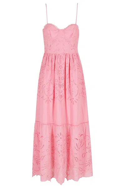 Ermanno Firenze Openwork-detail Midi Dress In Pink