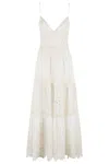 Ermanno Firenze Sleeveless Cotton Maxi Dress With Ecru San Gallo Embroidery In Off White