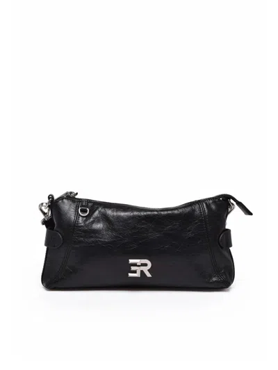 Ermanno Firenze Adele Leather Shoulder Bag With Zip Closure And Adjustable Strap In Black
