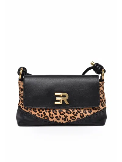 Ermanno Firenze Alicia Cavallino Shoulder Bag With Leopard Pony Print In Black