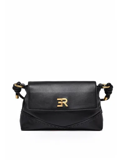 Ermanno Firenze Alicia Shoulder Bag In Smooth Bovine Leather With Gold Accents In Black