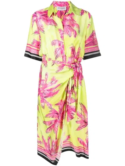 Ermanno Firenze Palm-print Wrap Dress In Cedar Pink Caramel