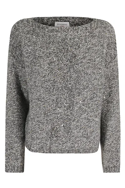 Ermanno Firenze Alpaca Blend Pullover With Sequin Inserts In Gray