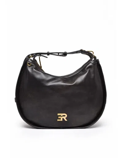 Ermanno Firenze Angelica Crescent Shoulder Bag With Zip Closure And Adjustable Strap In Black