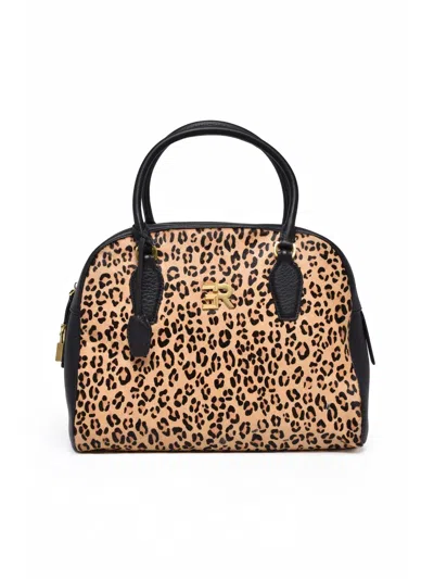 Ermanno Firenze Anita Leopard Print Leather Handbag With Versatile Carrying Options In Brown