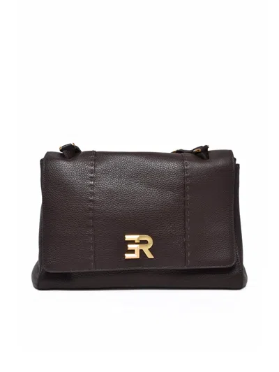 Ermanno Firenze Arabella Handbag With Textured Leather And Gold Chain Accents In Brown