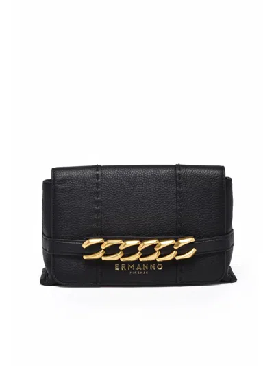 Ermanno Firenze Arabella Leather Shoulder Bag With Detachable Strap And Magnetic Closure In Black