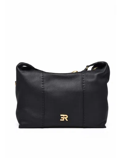 Ermanno Firenze Arabella Shoulder Bag In Soft Textured Bovine Leather In Black