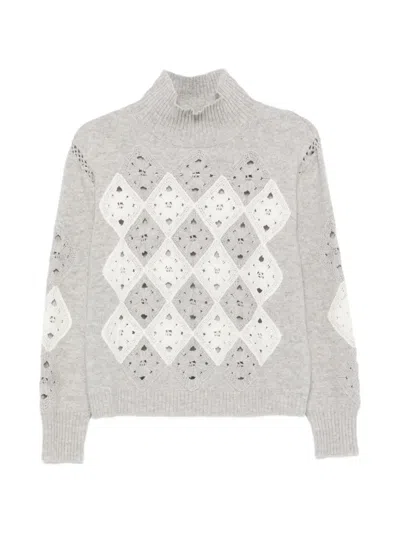 Ermanno Firenze Argyle Crochet-knit Sweater In Gray