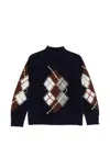 Ermanno Firenze Rich Blue Argyle Pattern Wool Turtleneck Sweater In Blue