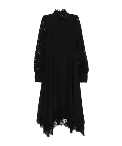 Ermanno Firenze Asymmetrical Dress With Lace Splicing In Black