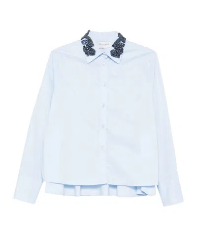 Ermanno Firenze Beaded Ruffled Shirt In Blue