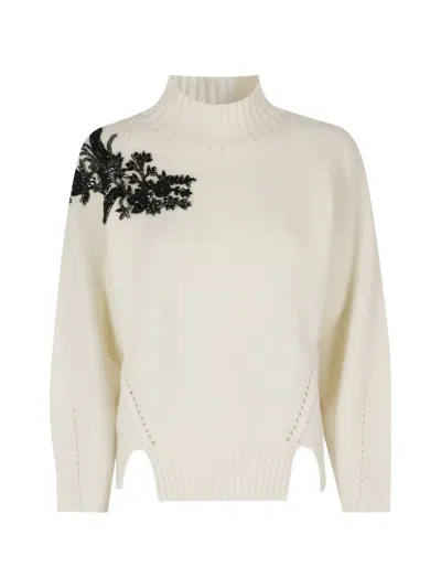 Ermanno Firenze Bead-embellished High-neck Sweater In Neutral