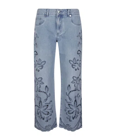 Ermanno Firenze Floral Embroidery Trousers In Blue