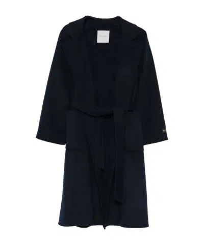 Ermanno Firenze Belted Coat With Notched Lapels In Blue