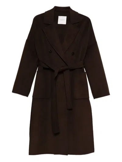 Ermanno Firenze Belted Double-breasted Coat In Brown